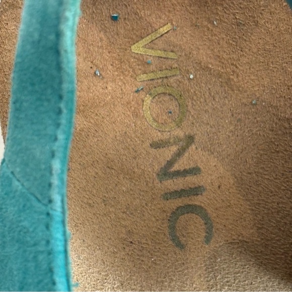VIONIC Sz 10 Teal Wedge Strappy Sandals Buckle Closure Suede Orthotic Footbed - Picture 10 of 15